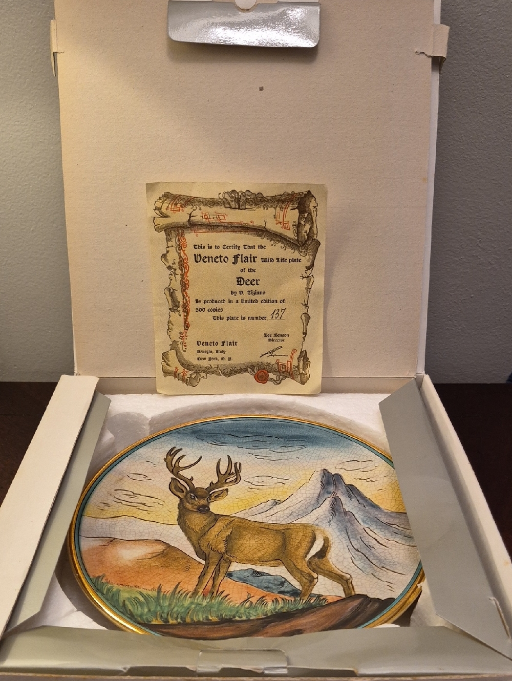 Vintage Decorative Veneto Flair Ceramic Numbered Deer Plate 1971